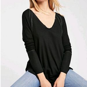 We The Free Black Ribbed Thermal Shirt